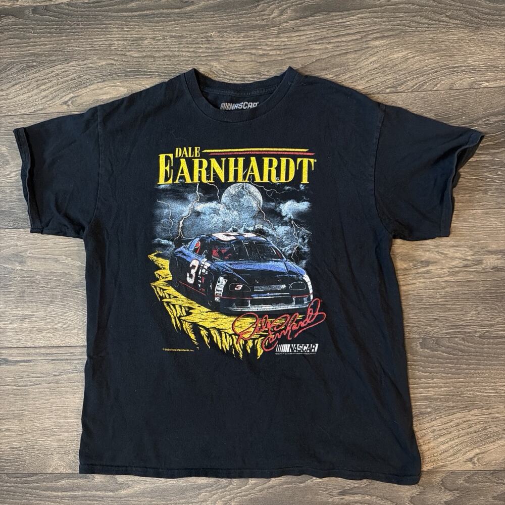 Dale Earnhardt Sz L NASCAR 1995 Championship Tour Black Graphic Tee Double Sided